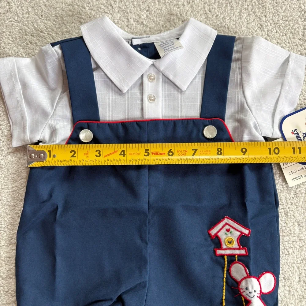 Nana's Pet Romper Baby Boy Size 0 Navy Blue White VTG NWT Mouse Cuckoo Clock 80s
